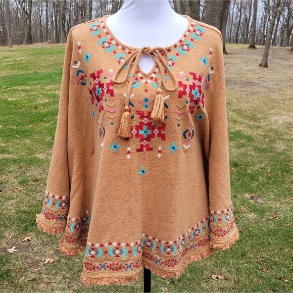 Emmer & Oat Southwestern Boho Faux Suede Poncho size M/L - Picture 1 of 13